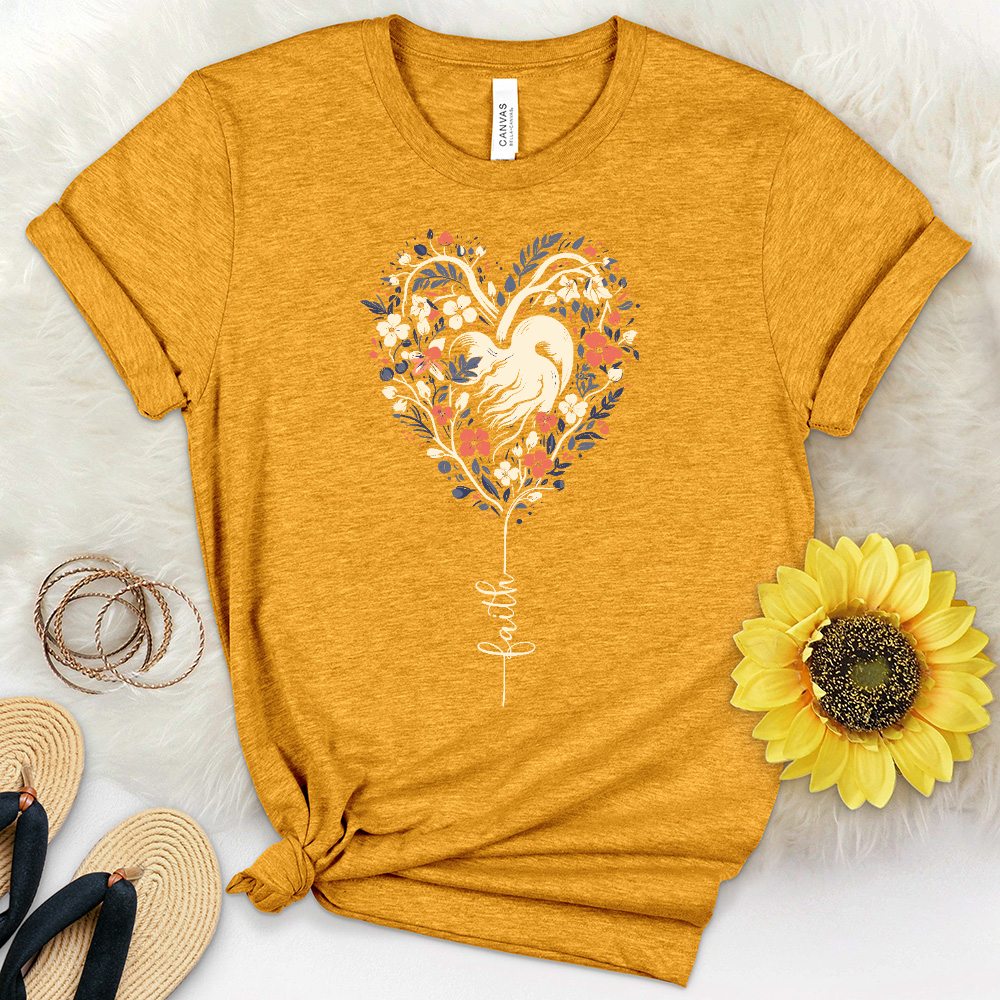 Faith Distressed Heart Floral Heathered Tee