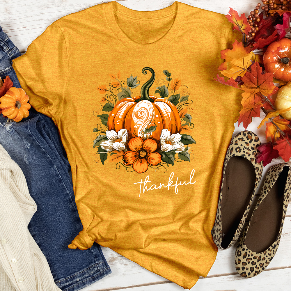 Thankful Foliage Pumpkin Heathered Tee