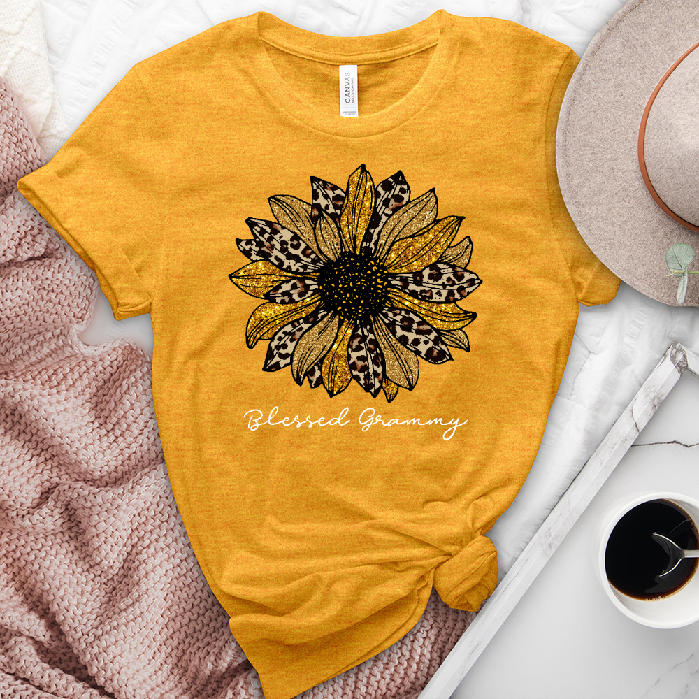 Blessed Grammy Leopard Sunflower Heathered Tee