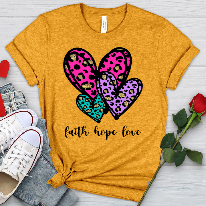 Faith Hope Love Coloful Leopard Heathered Tee