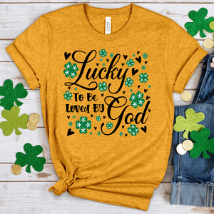 Lucky To Be Loved By God Heathered Tee