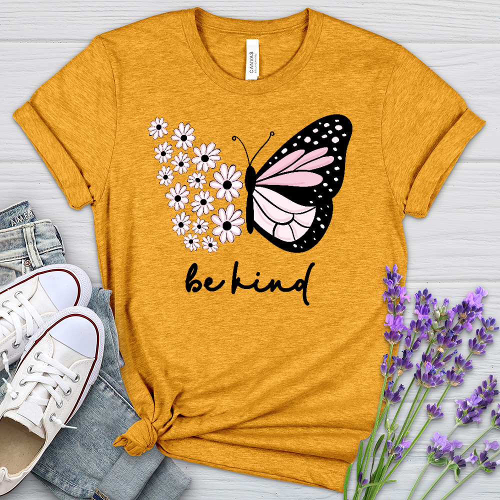 Be Kind Sunflower Butterfly Heathered Tee