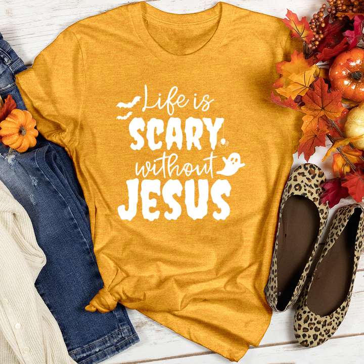 Life Is Scary Without Jesus Heathered Tee