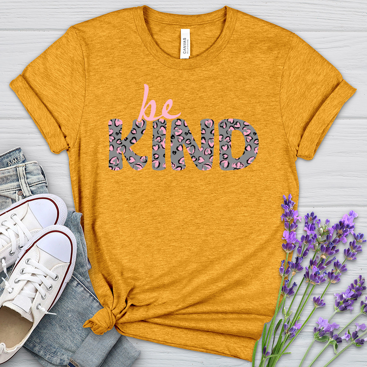 Be Kind Pink Leopard Print Heathered Tee