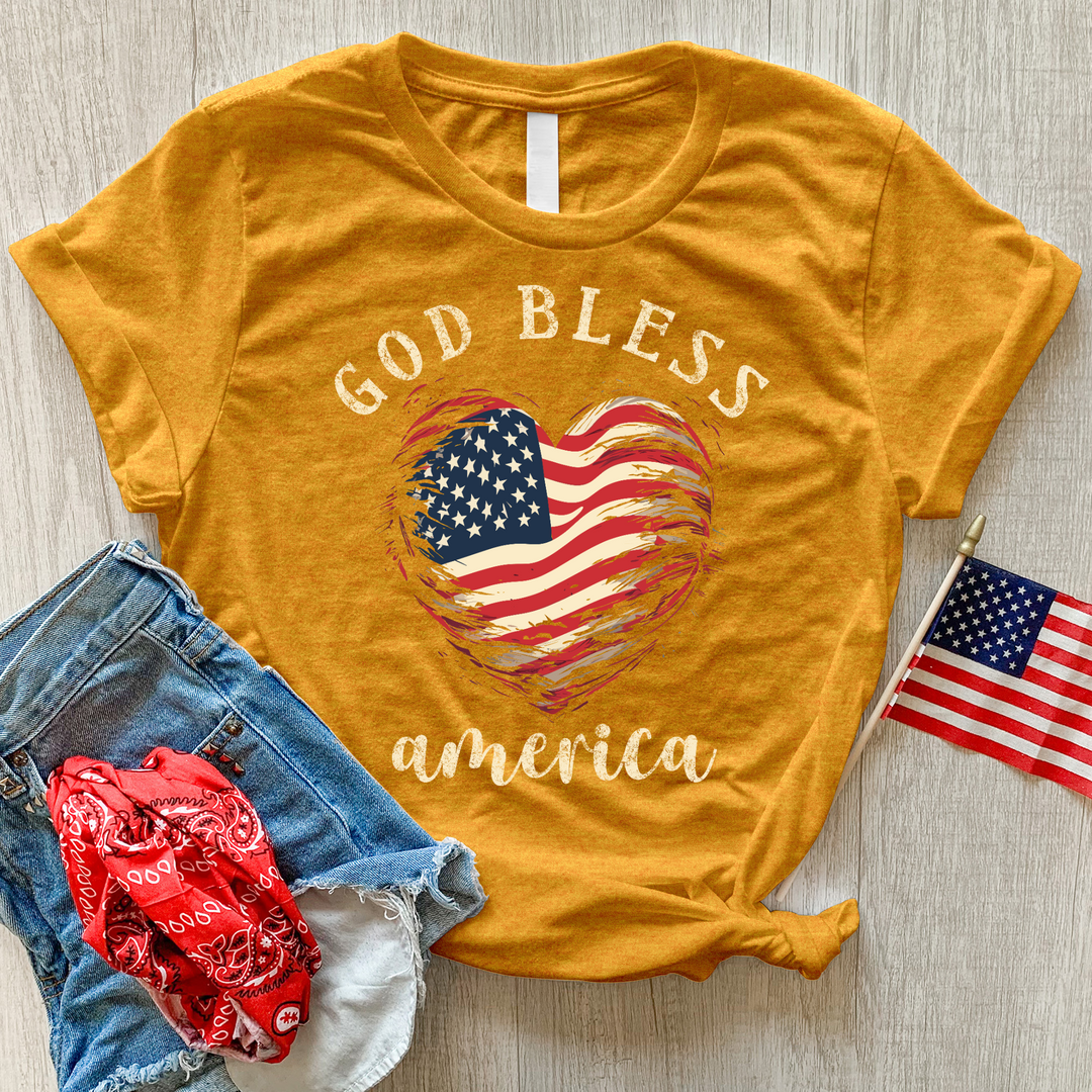 God Bless Waving Flag Heathered Tee