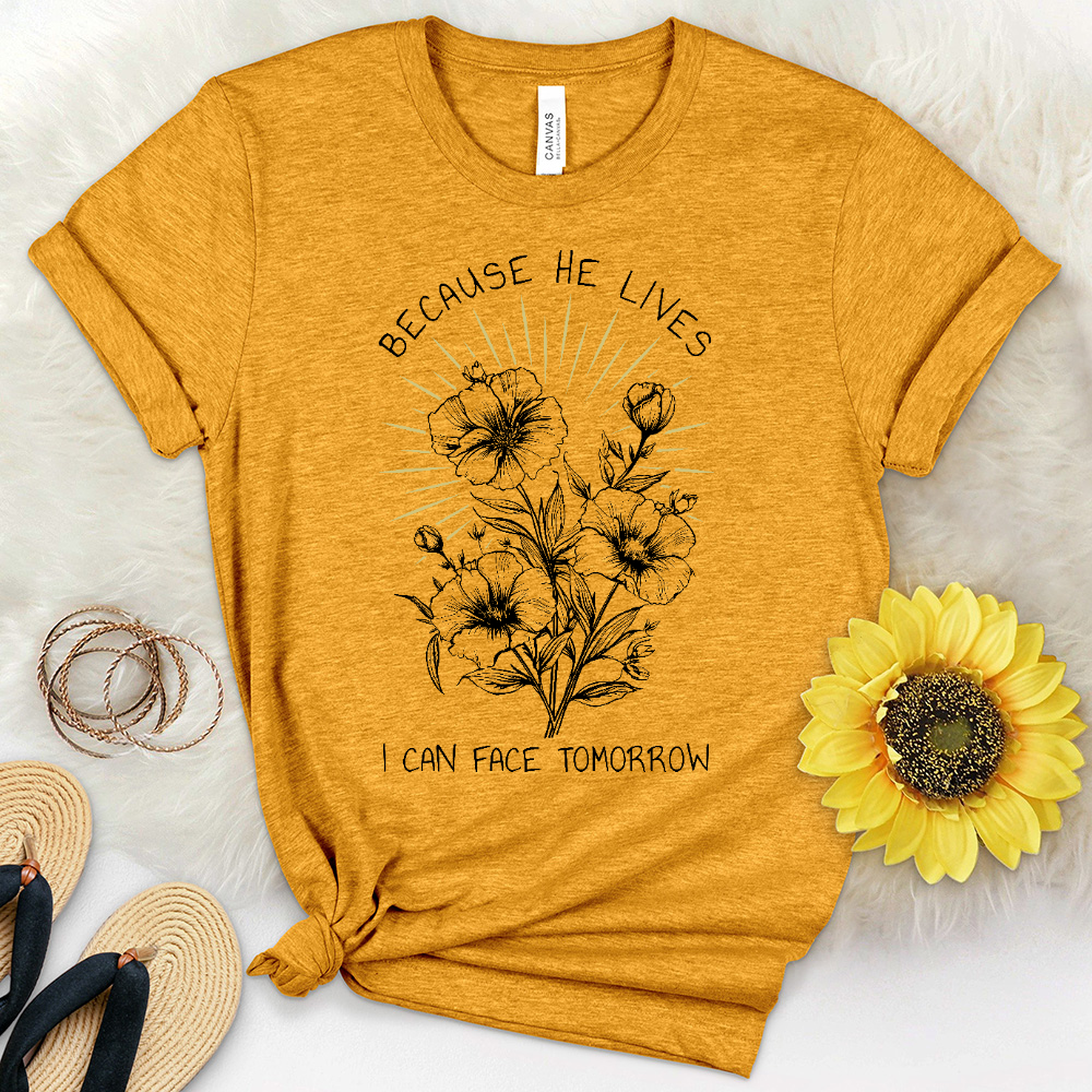 Because He Lives Flower Sunrise Heathered Tee