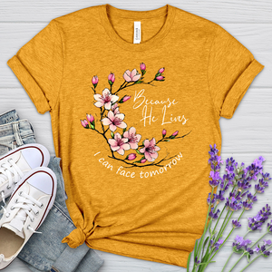 Because He Lives Pink Flowers Heathered Tee