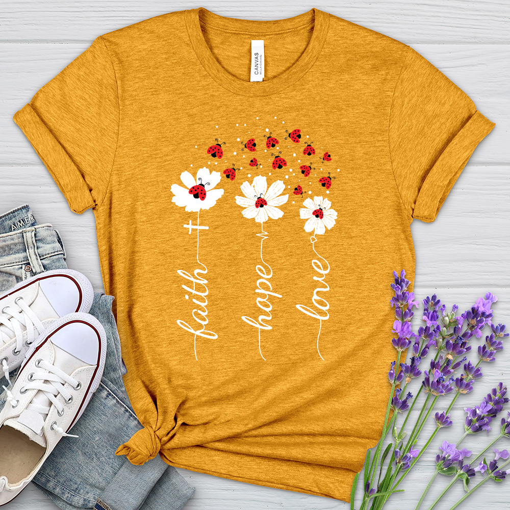 Faith Lady Bug Flowers Heathered Tee