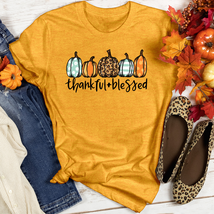 Thankful Blessed Pumpkin Arrangement Heathered Tee