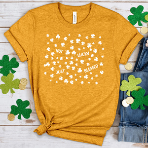 Just Blessed Falling Clovers Heathered Tee