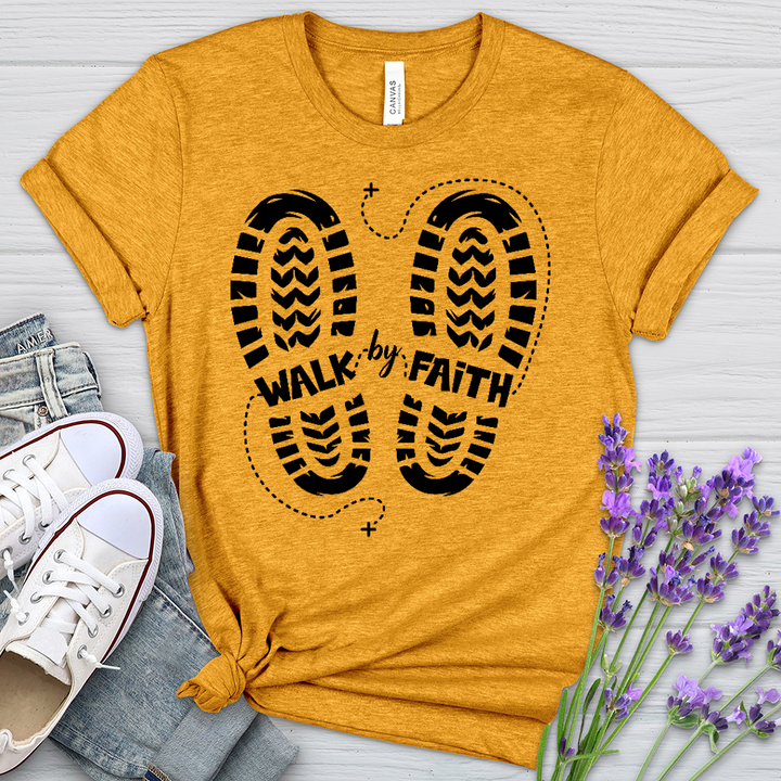 Walk By Faith Footprints Heathered Tee