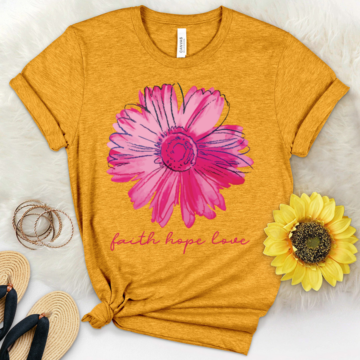 Faith Hope Love Pink Flower Heathered Tee