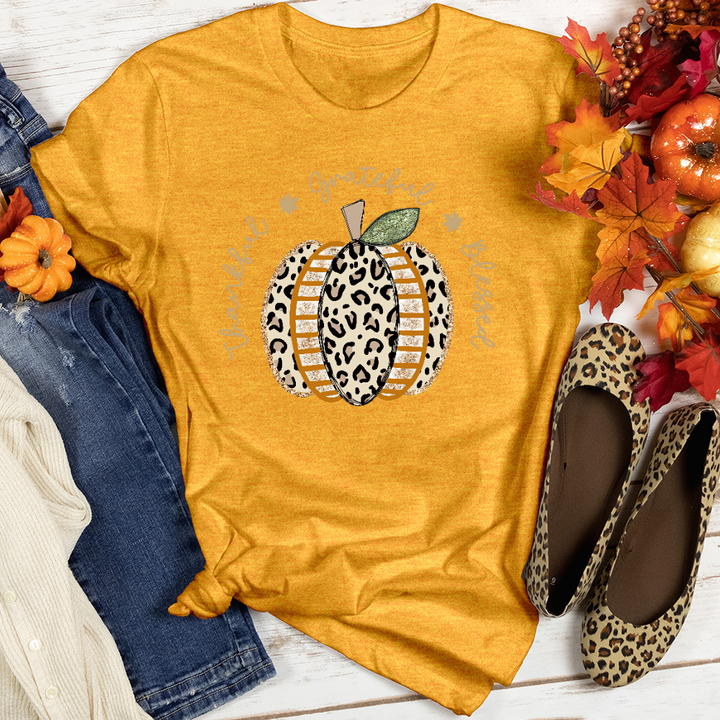 Thankful Grateful Blessed Faux Pumpkin Heathered Tee