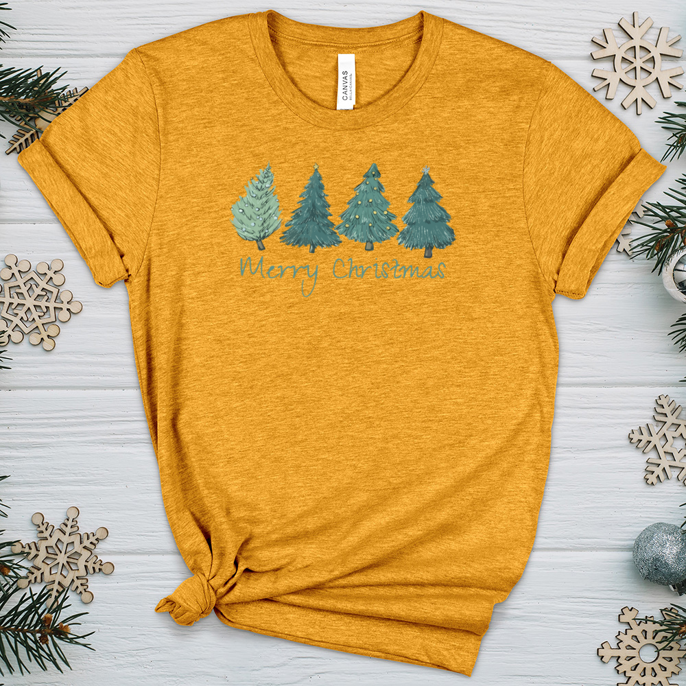 Merry Christmas Pine Trees Heathered Tee