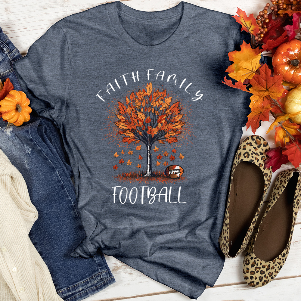 Faith Family Football Foliage Heathered Tee