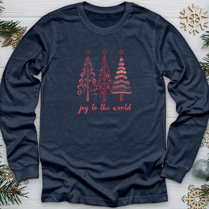 Joy To The World Pink Trees Long Sleeve Tee