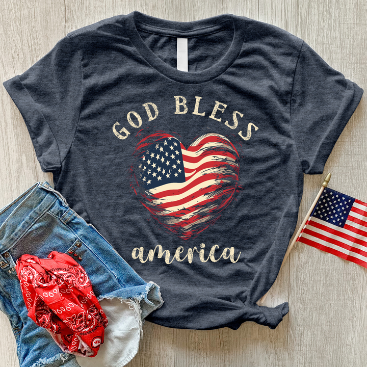 God Bless Waving Flag Heathered Tee