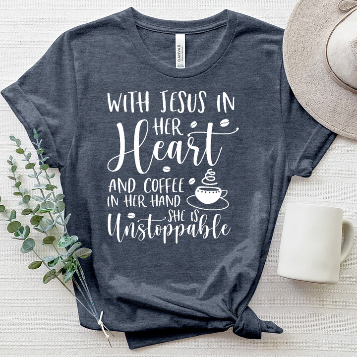 With Jesus and Coffee Heathered Tee