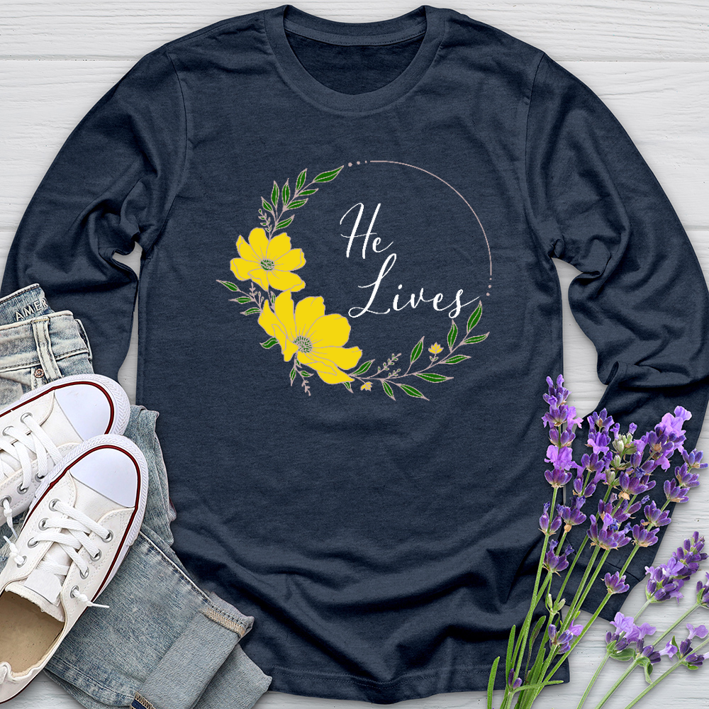 He Lives Flower Wreath Long Sleeve Tee