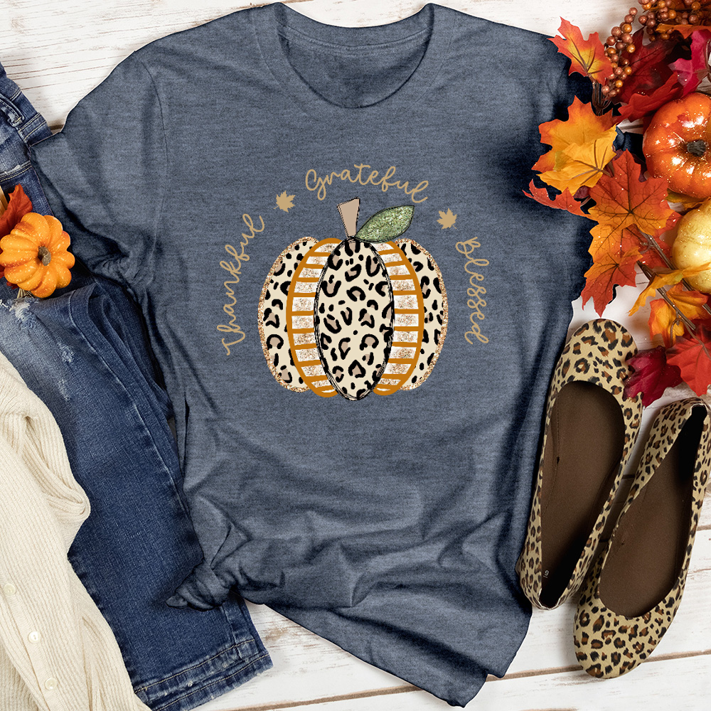 Thankful Grateful Blessed Faux Pumpkin Heathered Tee