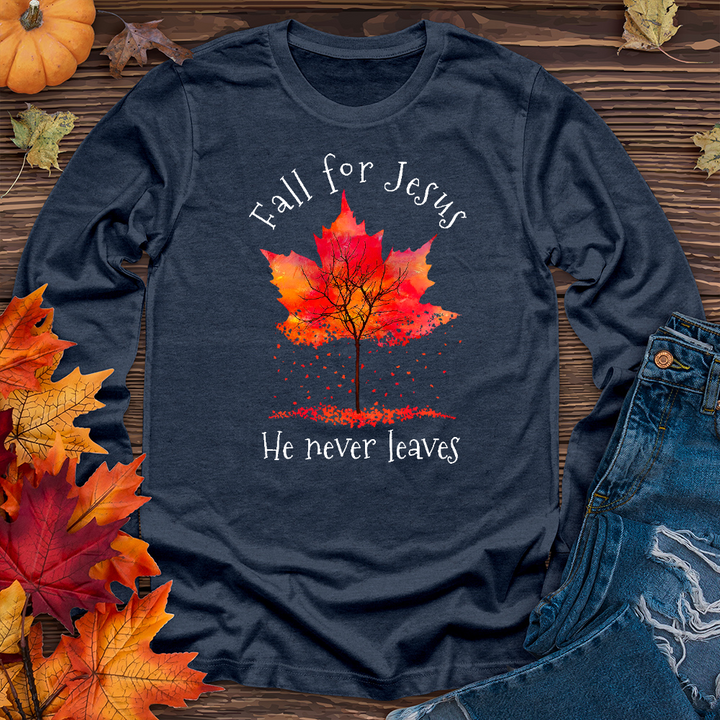 Fall For Jesus Falling Leaves Long Sleeve Tee