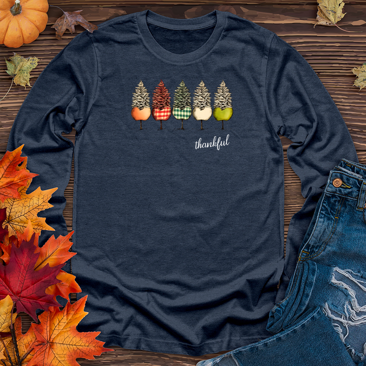 Vintage Apple Picking Gingham Trio Pine Trees Long Sleeve Tee