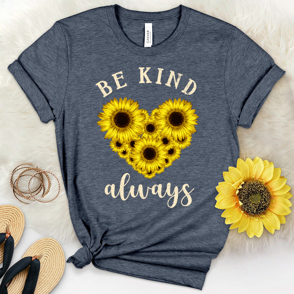 Be Kind Always Flower Heart Heathered Tee