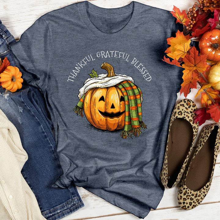 Thankful Grateful Blessed Happy Pumpkin Heathered Tee