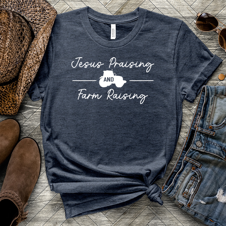 Jesus Praising Farm Raising Heathered Tee