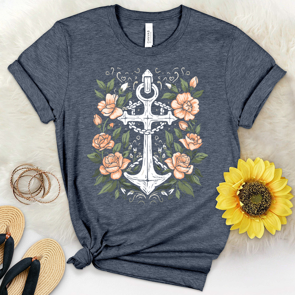 A Simple Anchor With Flower Heathered Tee