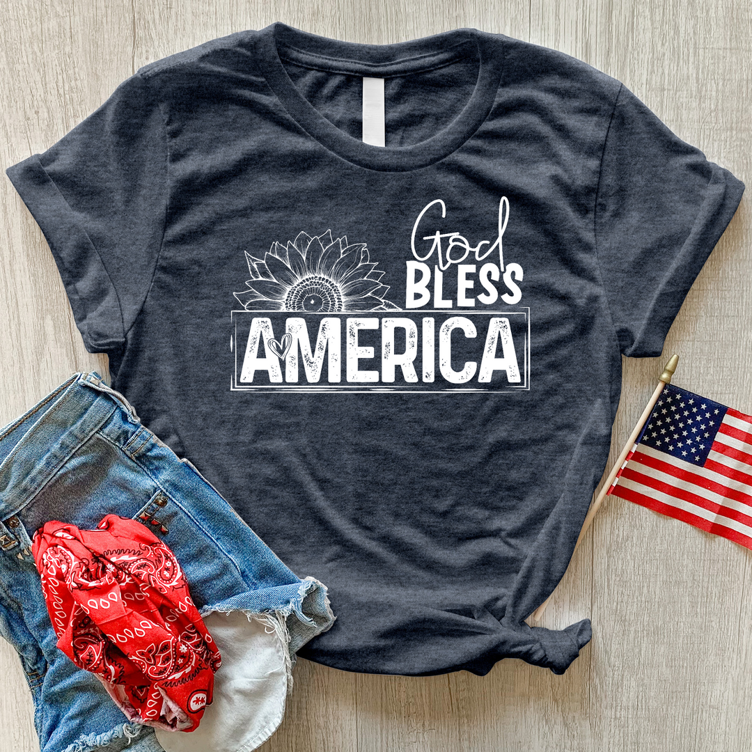 God Bless Sunflower Art Heathered Tee