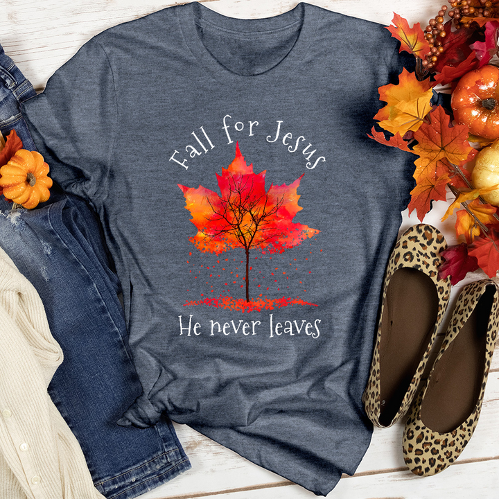 Fall For Jesus Falling Leaves Heathered Tee