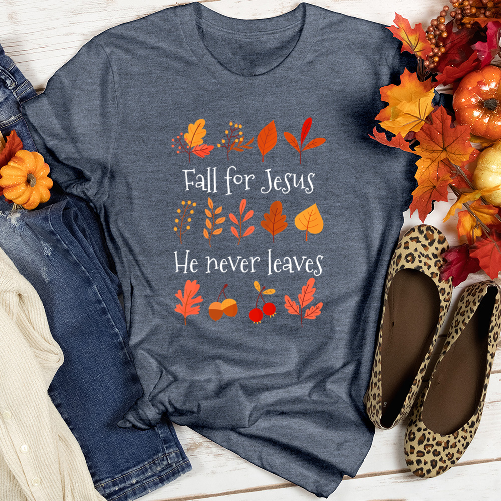 Fall For Jesus Leaf Patterns Heathered Tee