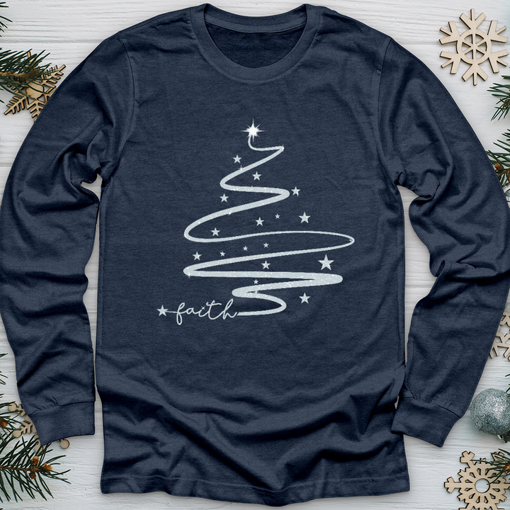 Faith Christmas Tree Silver Sparkle Long Sleeve Tee