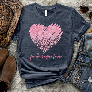 Pink Leopard Heart Heathered Tee