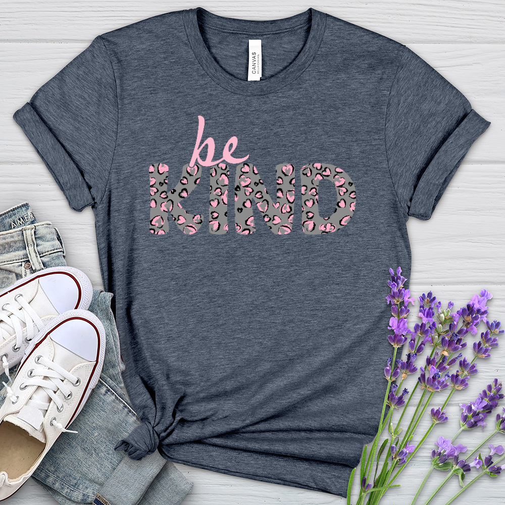 Be Kind Pink Leopard Print Heathered Tee