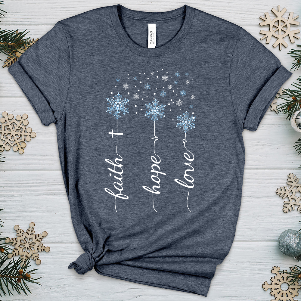 Faith Hope Love Snowflakes Heathered Tee