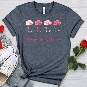 Loved & Blessed Pink Roses Heathered Tee