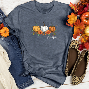 Vintage Cozy Floral Trio Pumpkins Heathered Tee