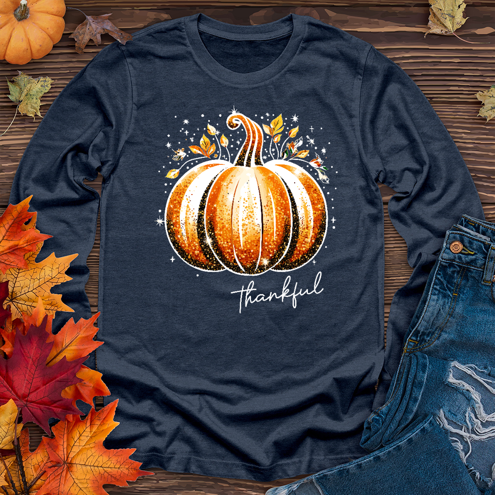 Thankful Glitter Pumpkin Long Sleeve Tee