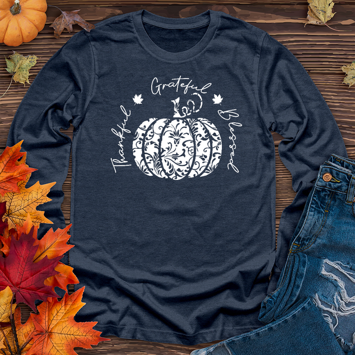 TGB White Floral Pumpkin Long Sleeve Tee