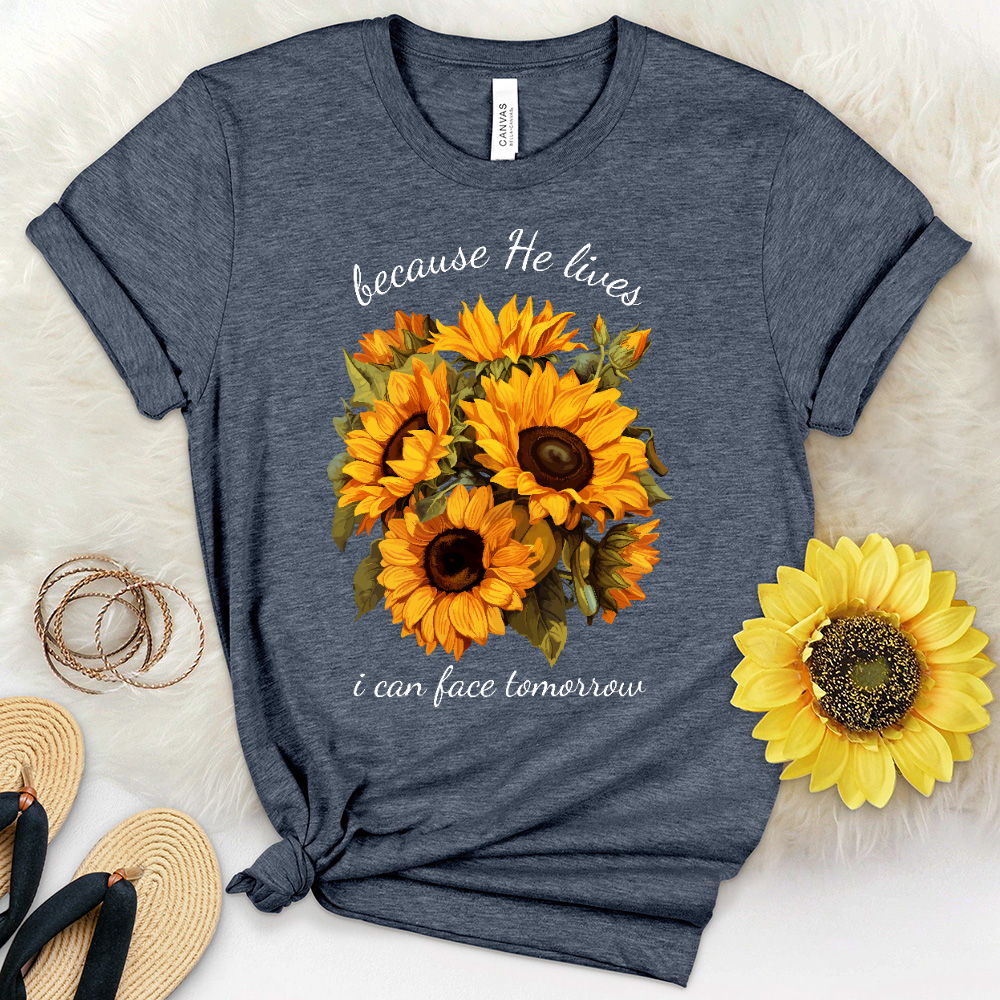 Because He Lives Sunflowers Heathered Tee