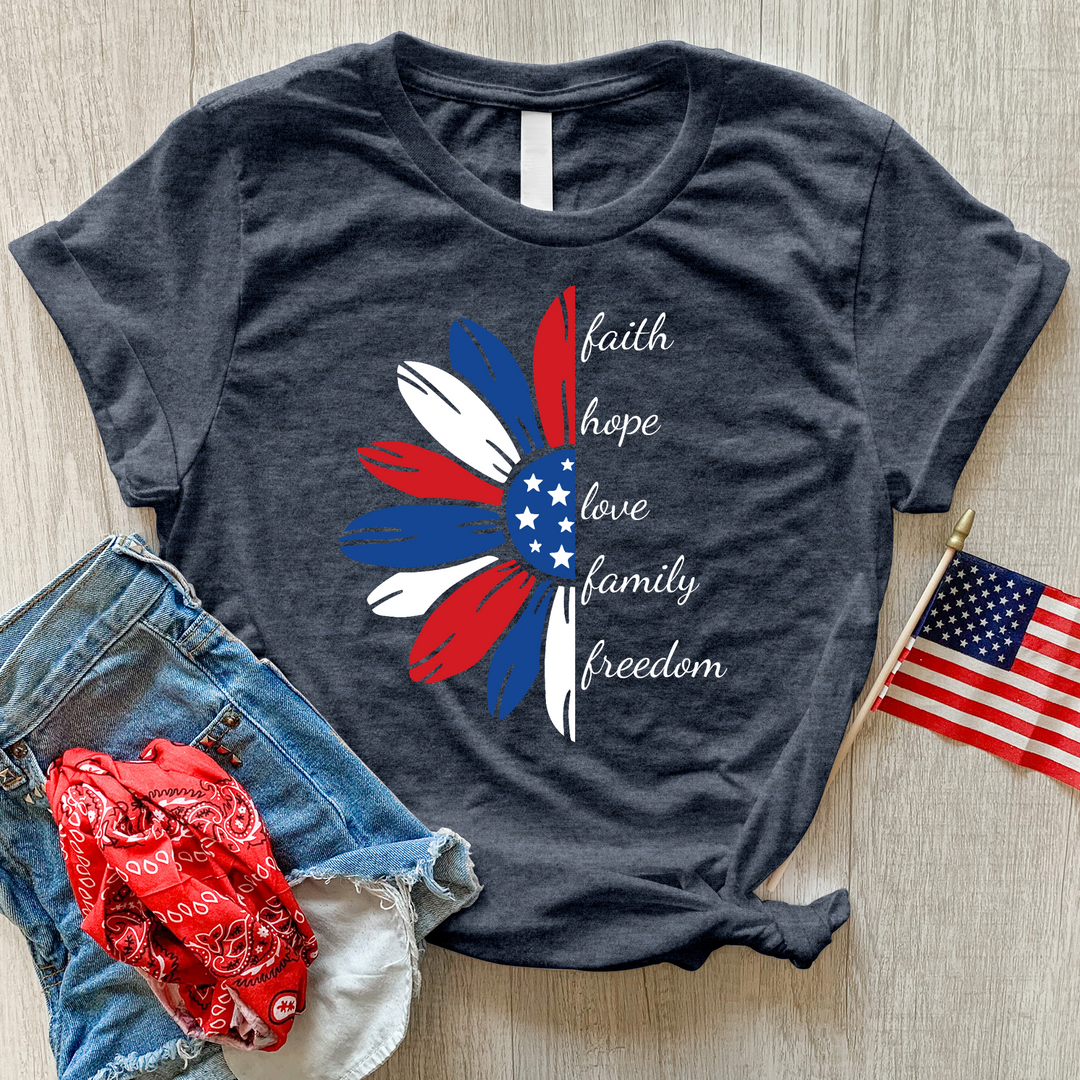 Faith Family Freedom Daisy Heathered Tee