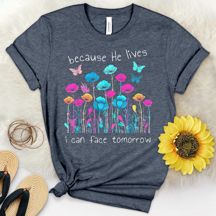 Because He Lives Neon Flowers Heathered Tee