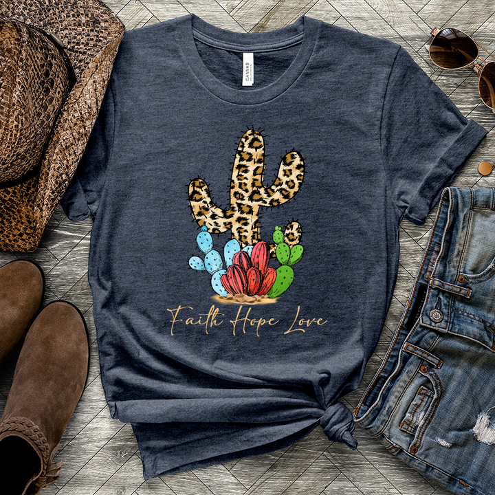 Faith Hope Love Cheetah Cactus Heathered Tee