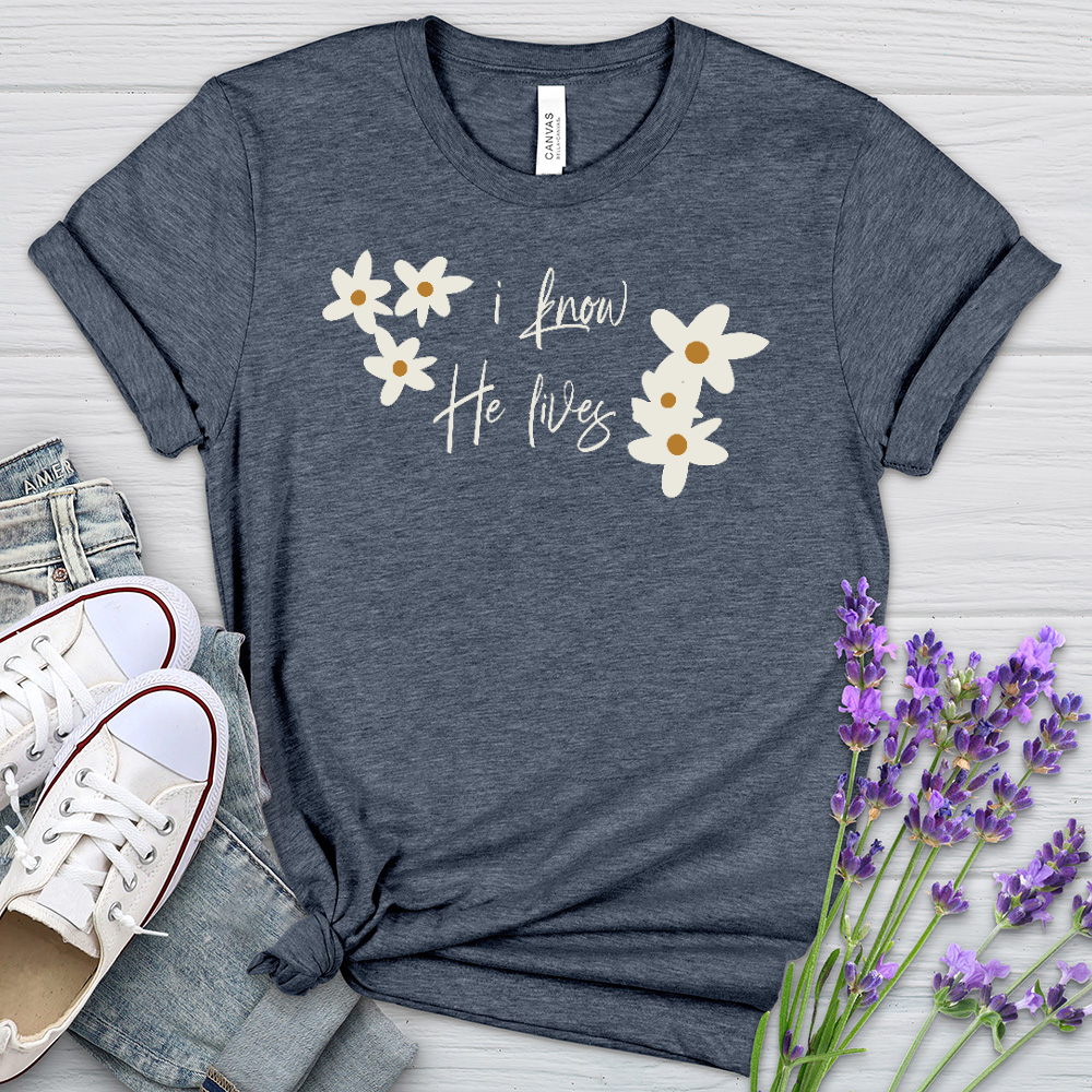 Because He Lives Cute Daisies Heathered Tee