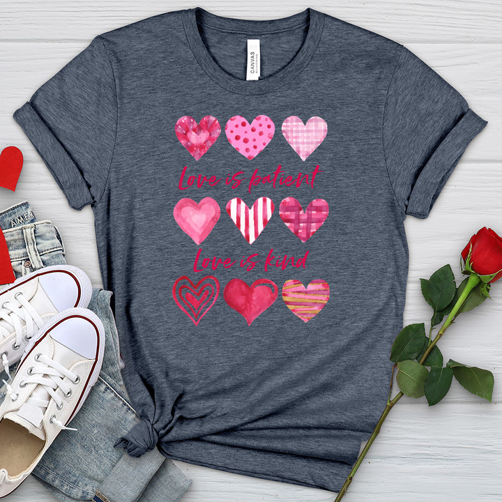 Pink Hearts Love Is Patient Heathered Tee