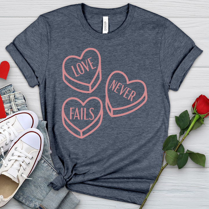 Love Never Fails Candy Heathered Tee