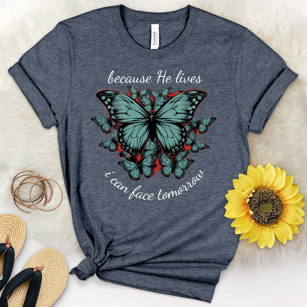 Because He Lives Butterflies Heathered Tee