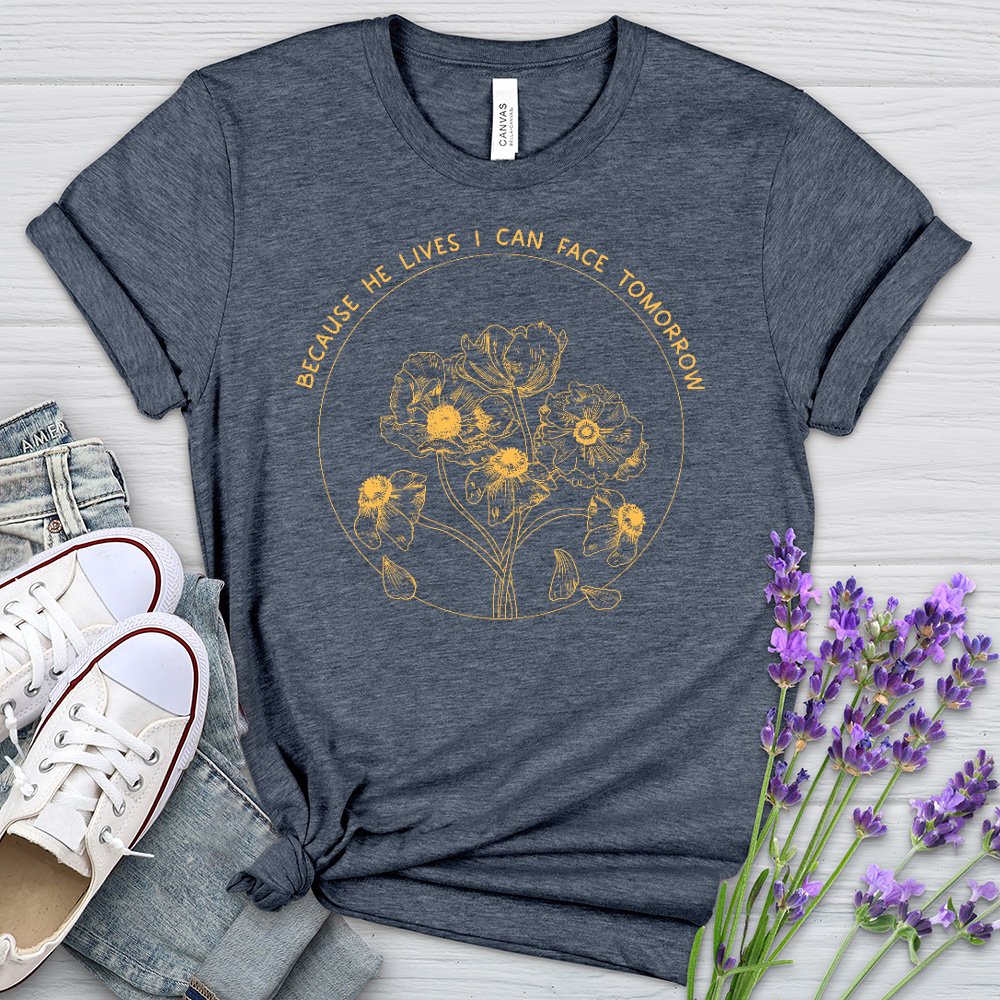 Because He Lives Floral Circle Heathered Tee